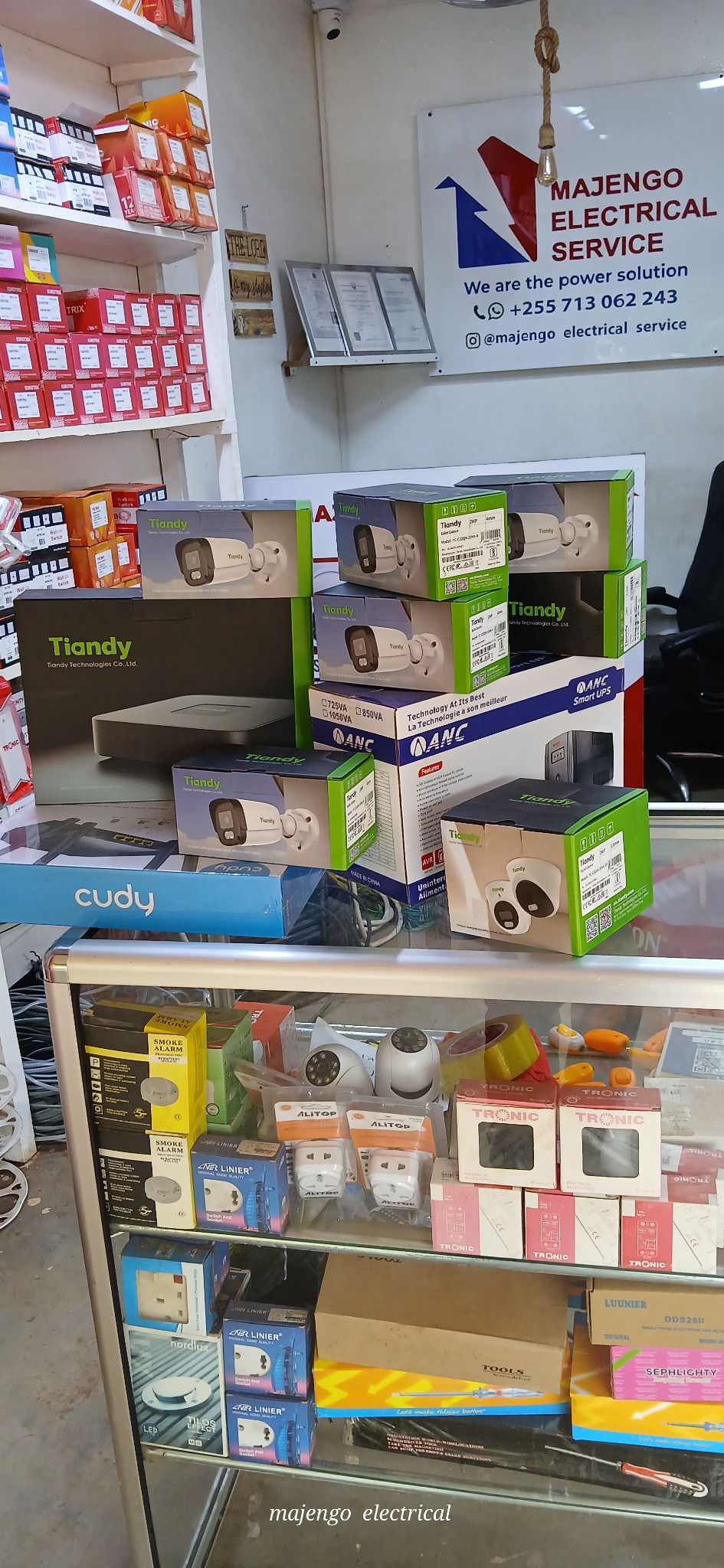 Electrical supplies displayed in the Majengo shop